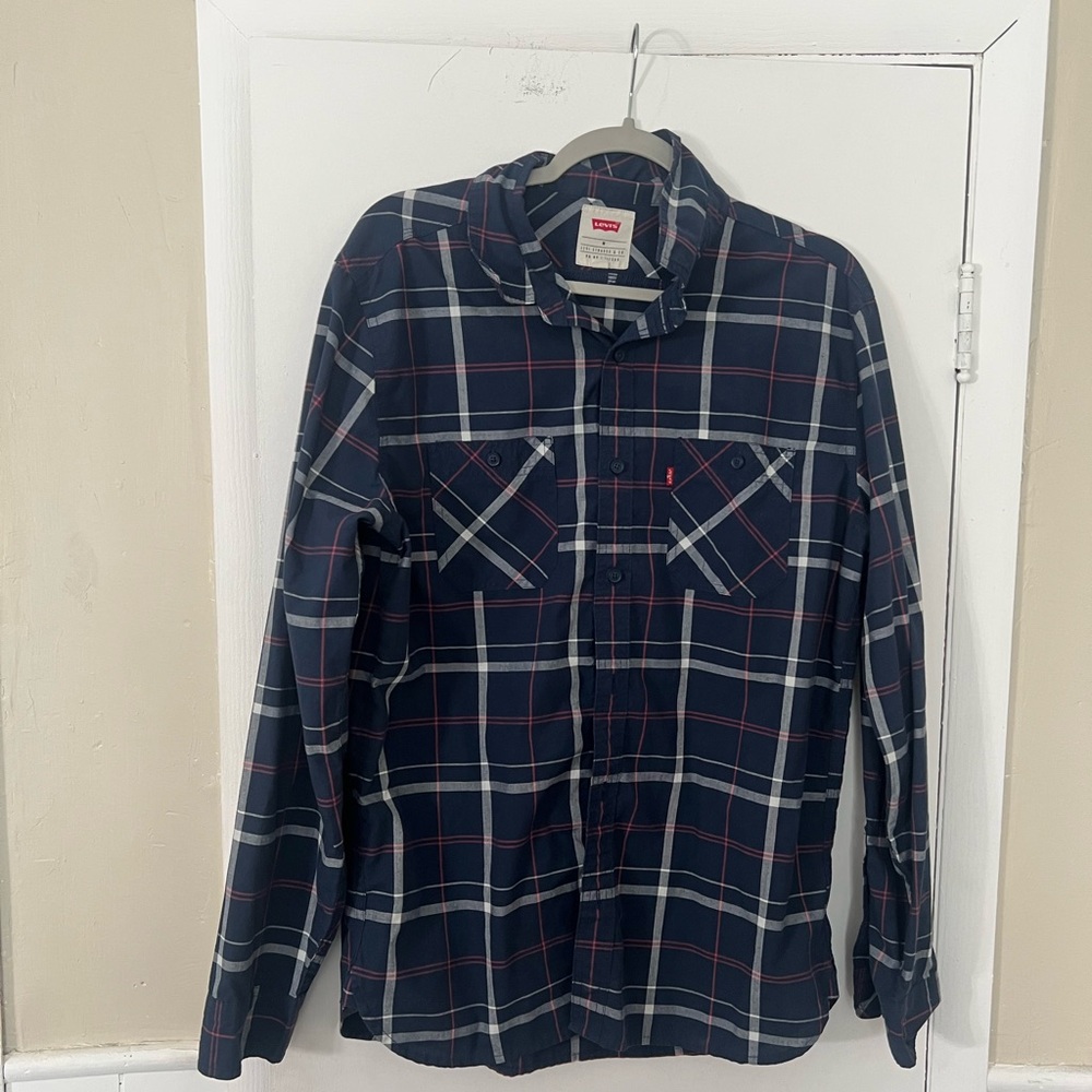 Levi's Men's Blue and Red Checkered Shirt